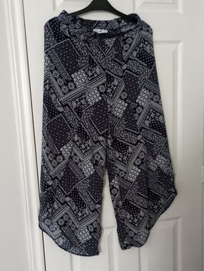 cleo Navy & White Bandana Patchwork Wide Leg Pants